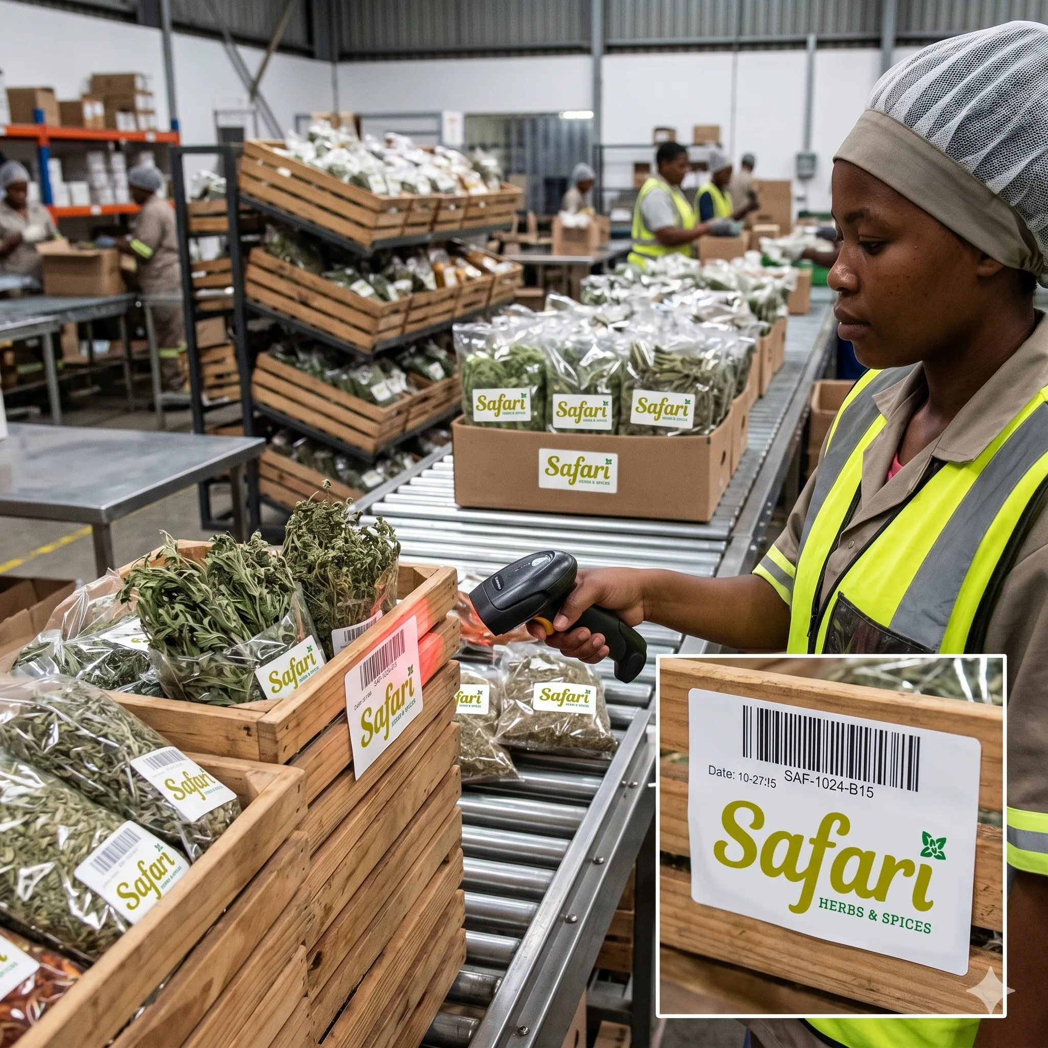 Worker scanning batch labels in a packhouse