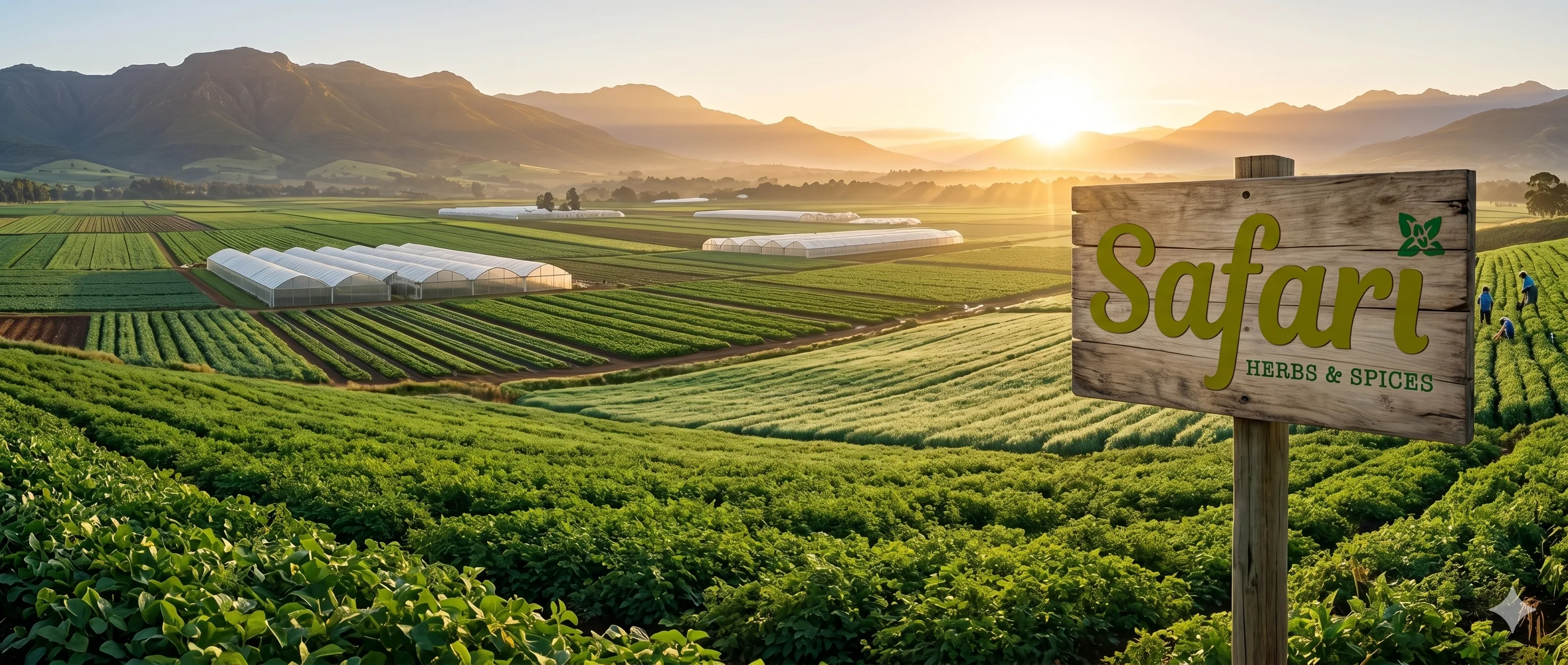 Panoramic view of green agricultural fields at sunrise